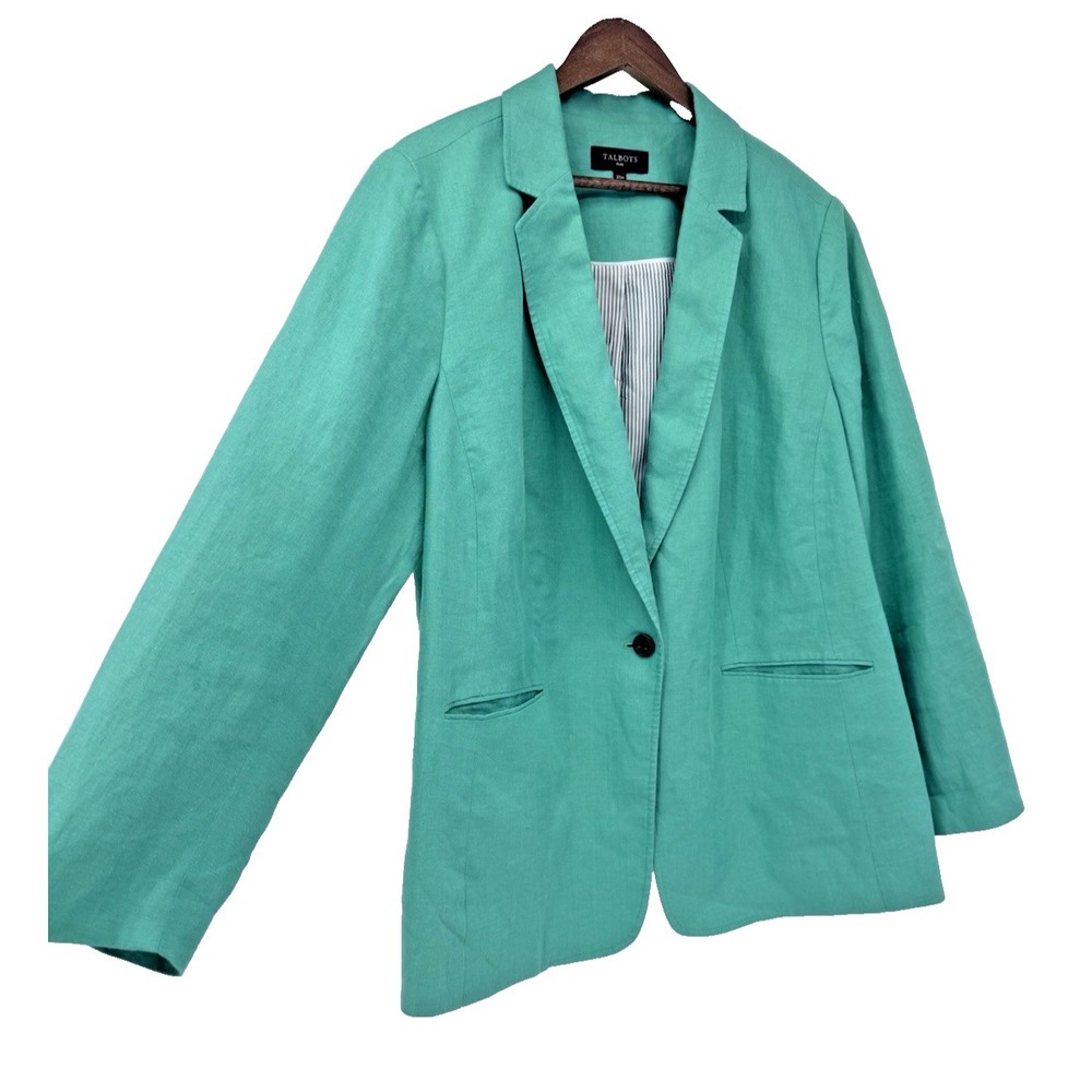 Talbots 20W Green 100% Linen Woven Blazer Jacket plus business capsule teacher